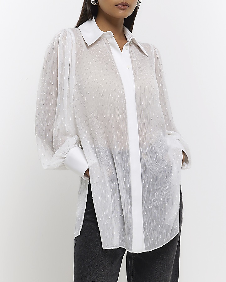 White chiffon longline shirt