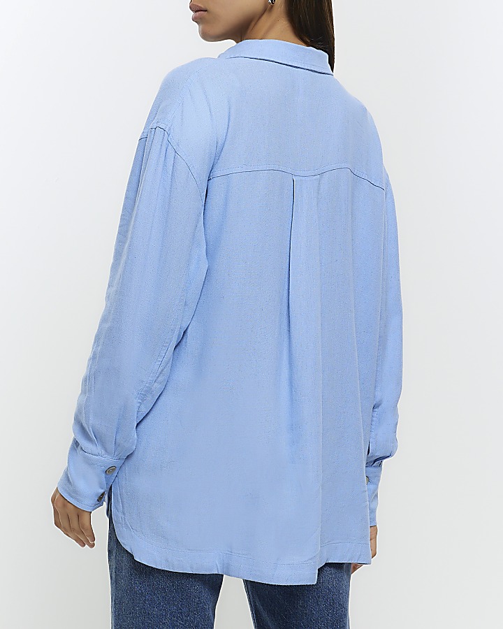 Blue oversized shirt with linen | River Island