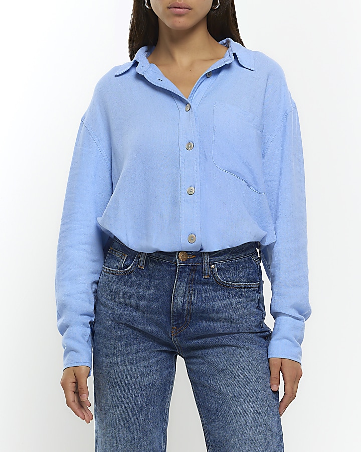 Blue oversized shirt with linen