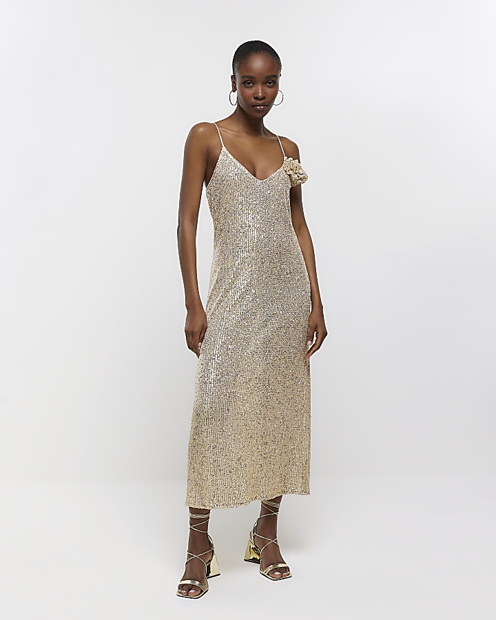 Sequin gold shop midi dress