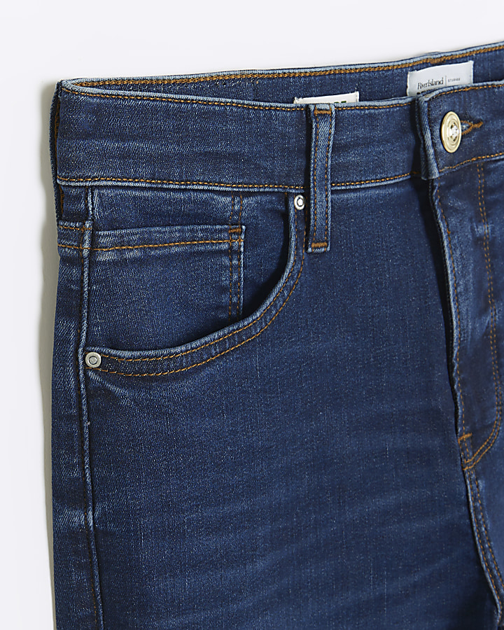 Petite blue high waist flare jeans | River Island