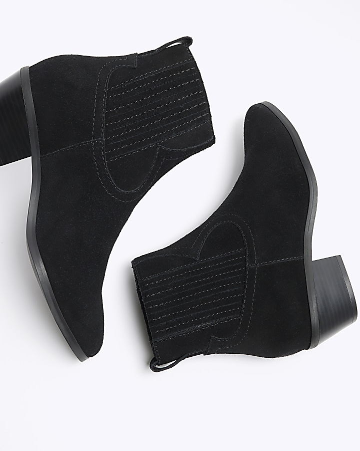 Black suede western ankle boots