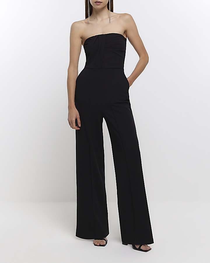 Black twist front bandeau jumpsuit River Island