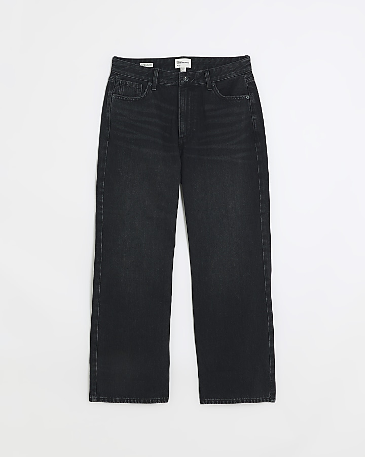 Petite black high waisted straight leg jeans | River Island