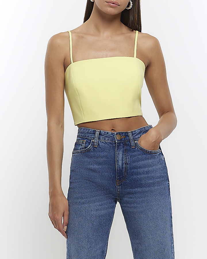 Yellow square neck crop top