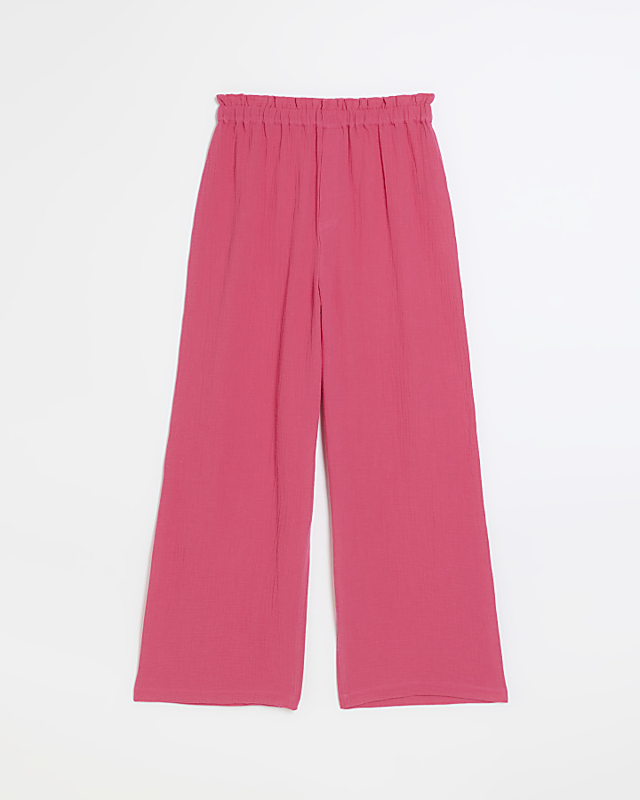 Pink textured wide leg trousers