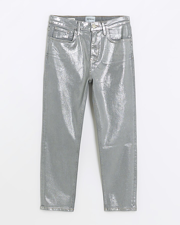 Silver straight coated jeans River Island