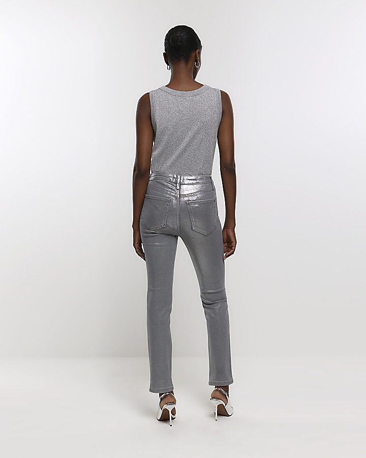 Silver straight coated jeans