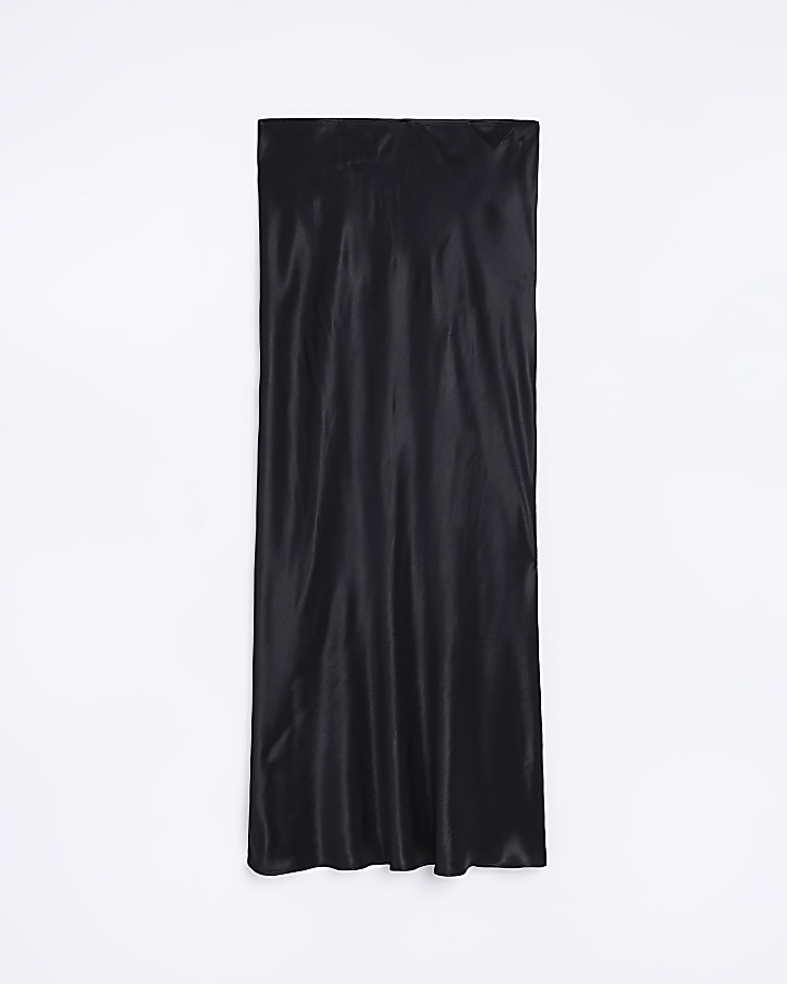 Black Easy Bias Maxi Satin Skirt