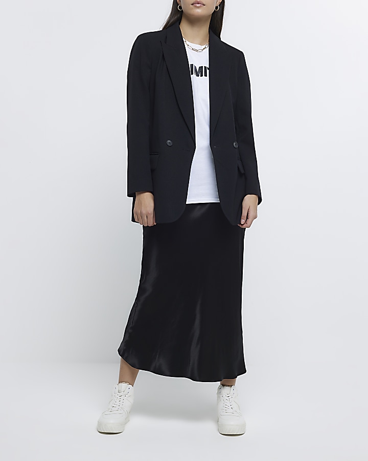 Black Easy Bias Maxi Satin Skirt