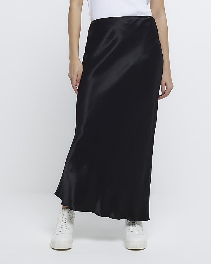 Black Easy Bias Maxi Satin Skirt River Island