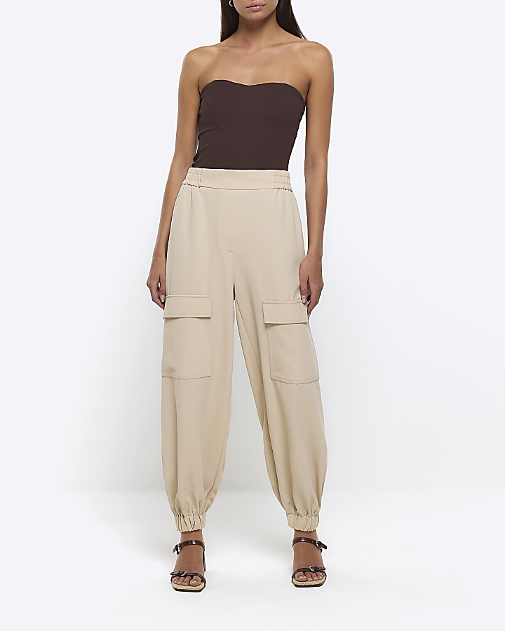 Cream utility cuffed cargo trousers | River Island