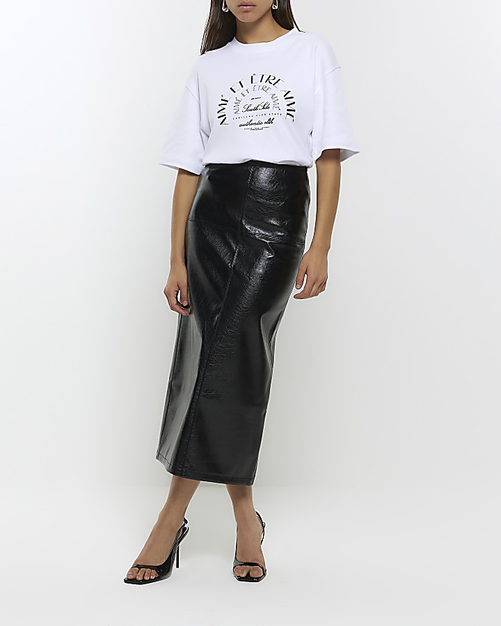 Faux Leather Midi Skirt