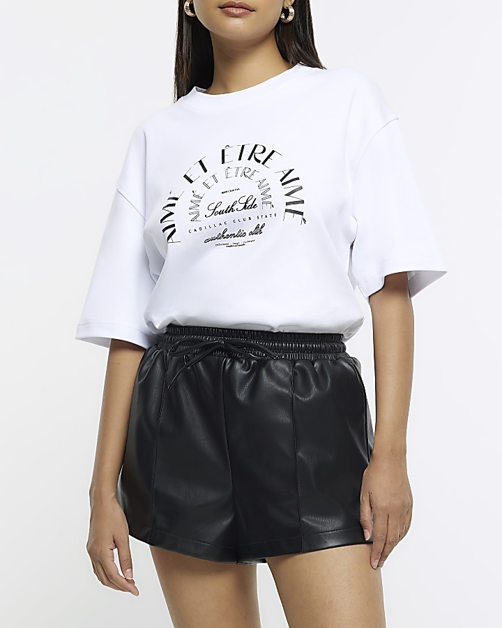 River island best sale black leather shorts