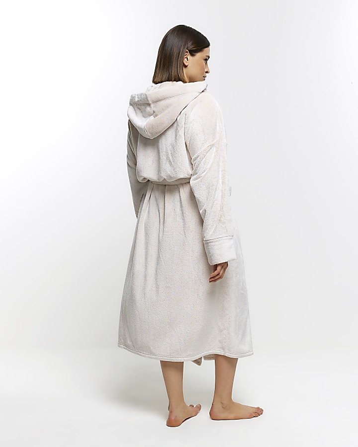 Plus Beige fluffy hooded dressing gown River Island