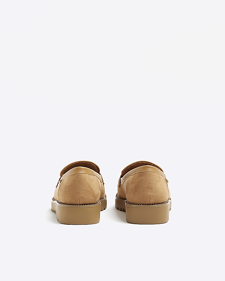 Beige wide fit diamante loafers