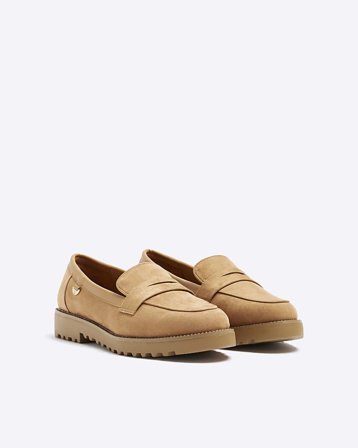 Beige wide fit diamante loafers River Island