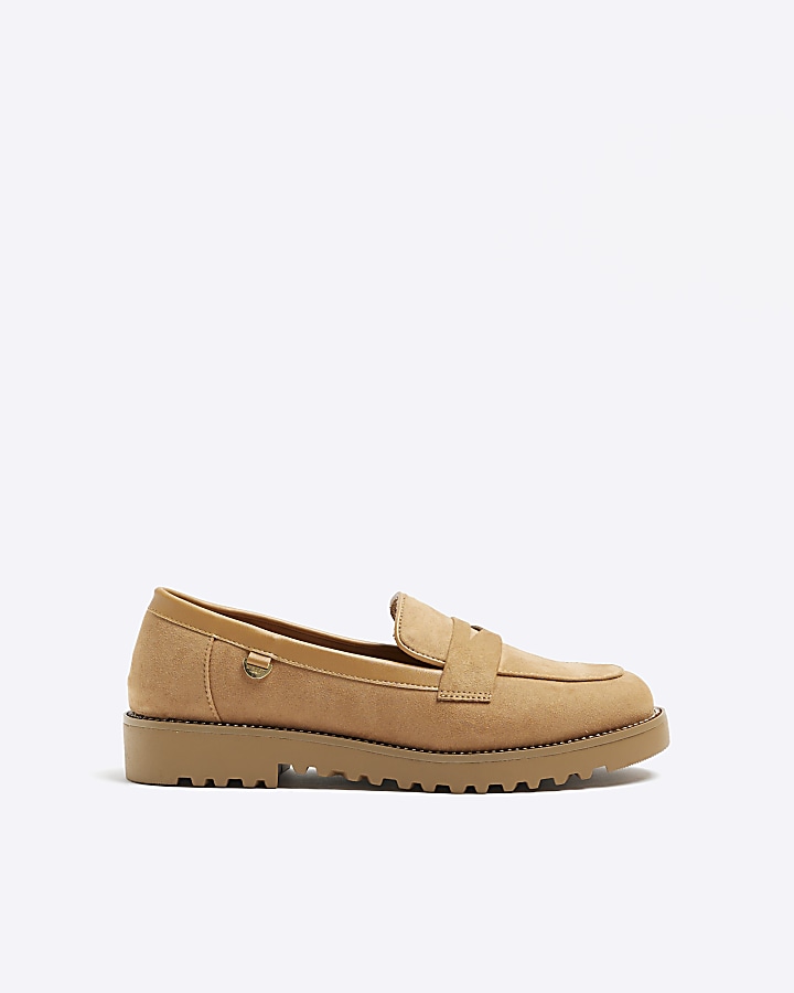 Beige wide fit diamante loafers