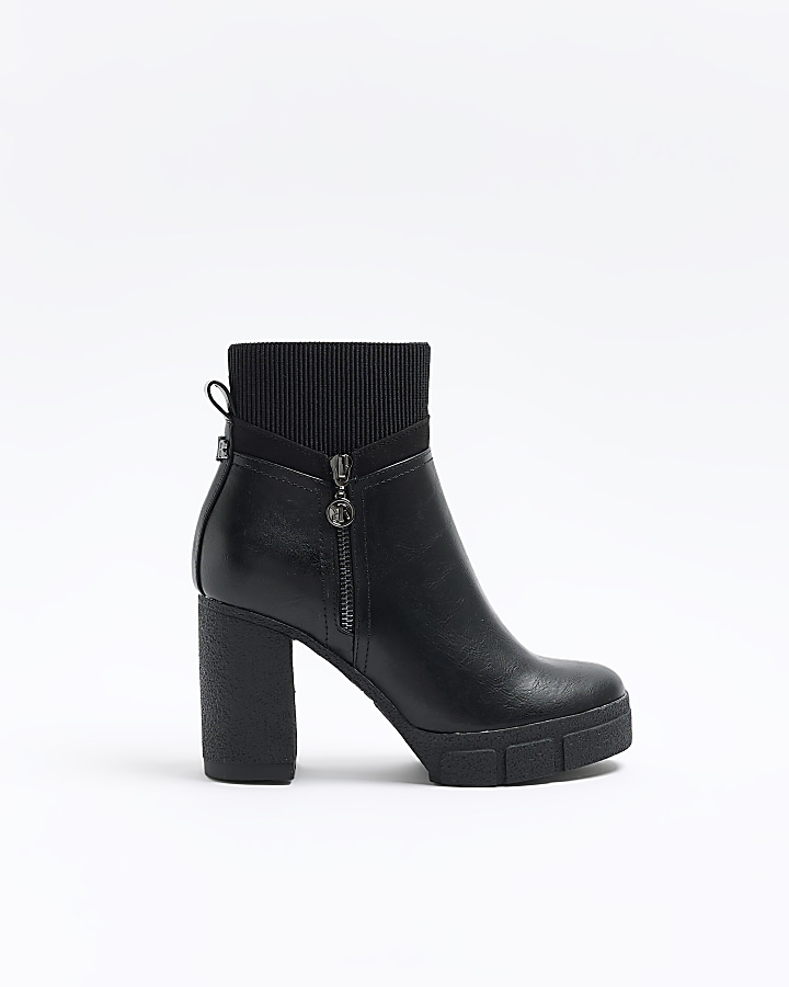 Black wide fit heeled ankle boots