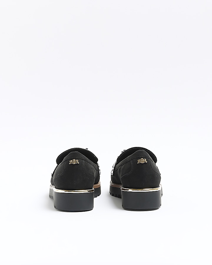 Black wide fit embossed loafers | River Island