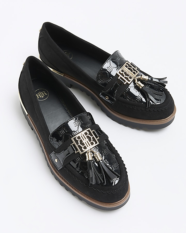 Black wide fit embossed loafers