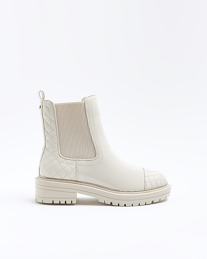 Cream wide fit quilted chelsea boots