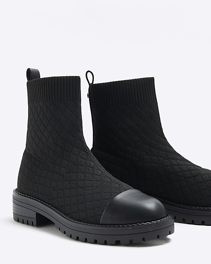Black wide fit quilted sock boots