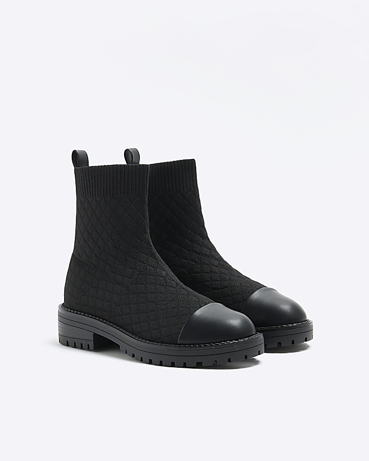 Black wide fit quilted sock boots River Island