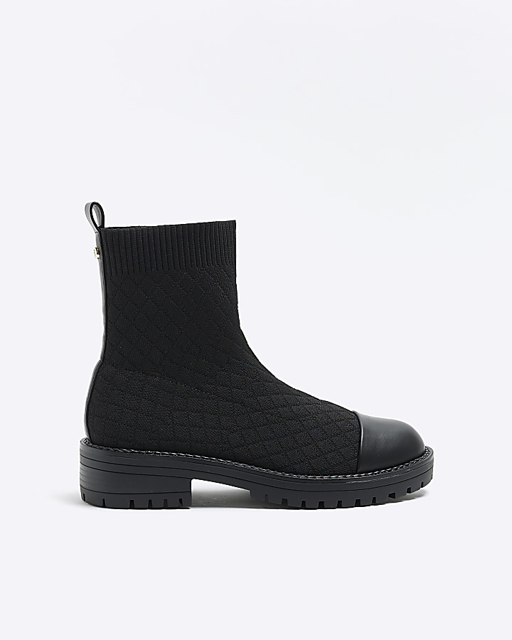 Black wide fit quilted sock boots