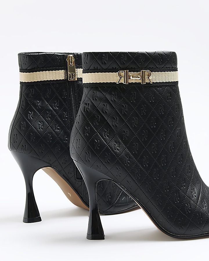 Black wide fit RI monogram heeled ankle boots