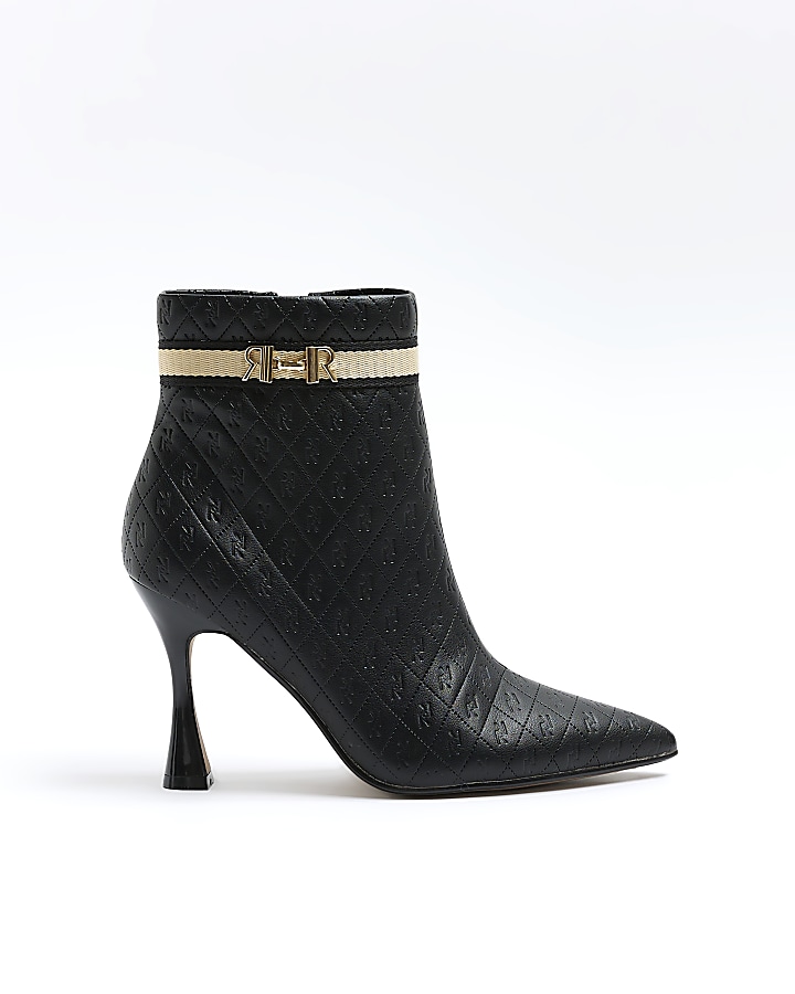 Black wide fit RI monogram heeled ankle boots