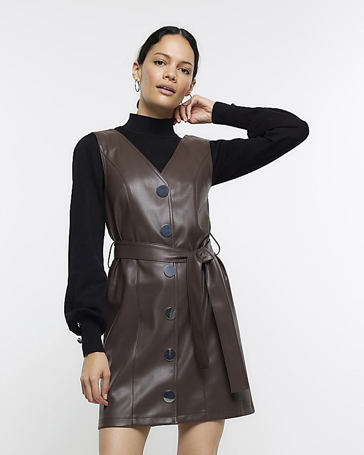 Faux 2025 leather pinafore