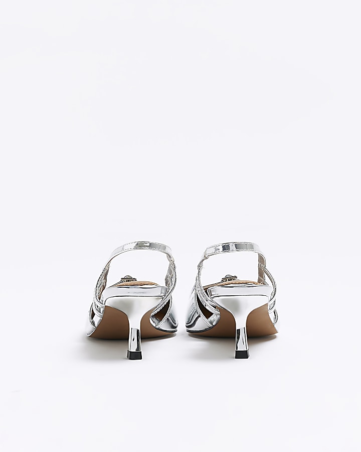 Silver metallic slingback court shoes