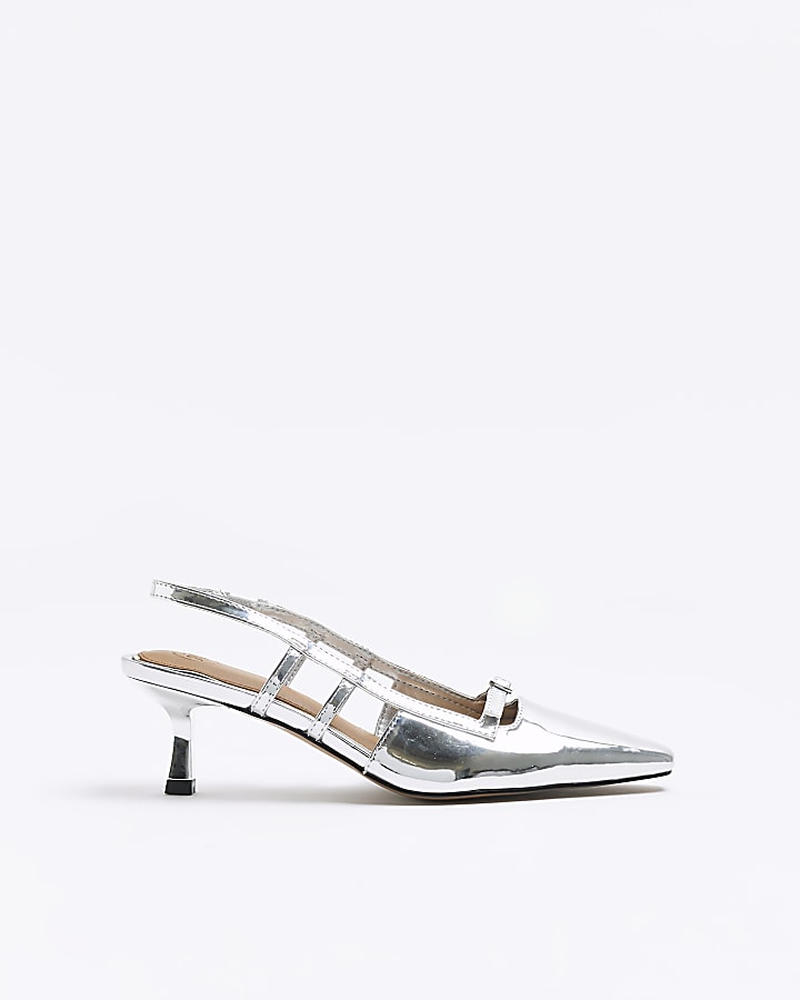 Silver kitten heel slingback on sale shoes