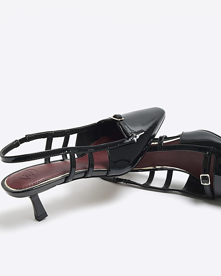 Black patent slingback court shoe