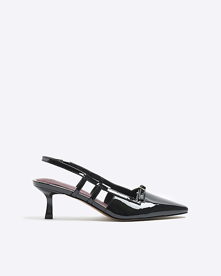 Black patent slingback court shoe