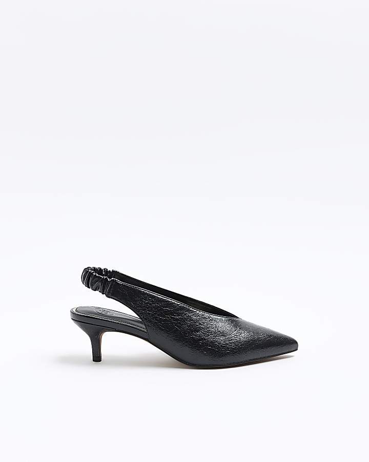 Black kitten heeled court shoes
