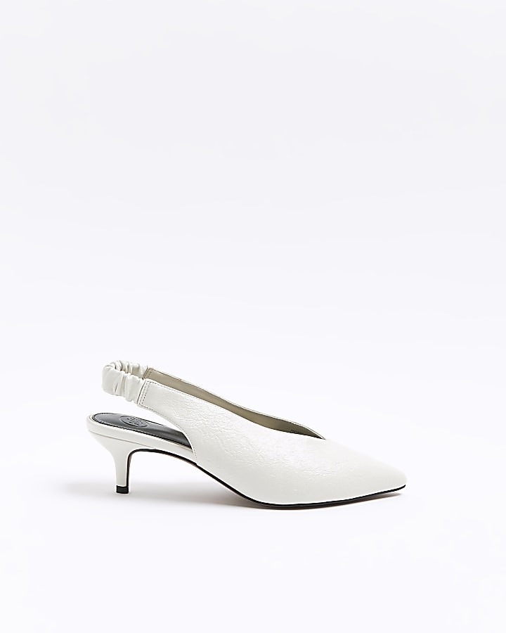 White kitten heeled court shoes | River Island