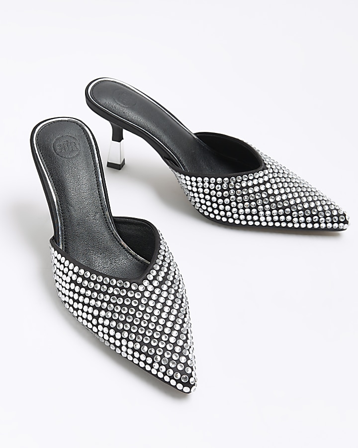 Black diamante mule court shoes