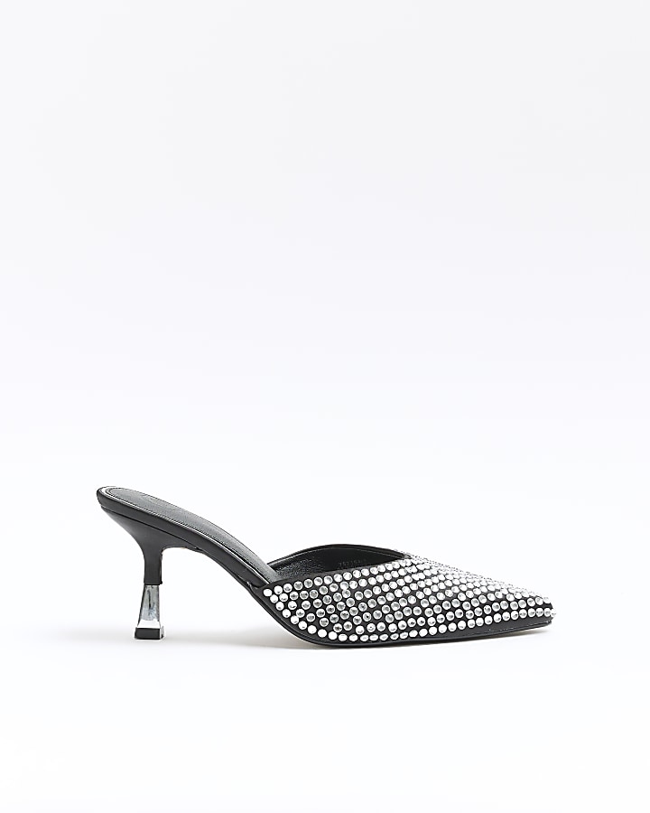 Black diamante mule court shoes