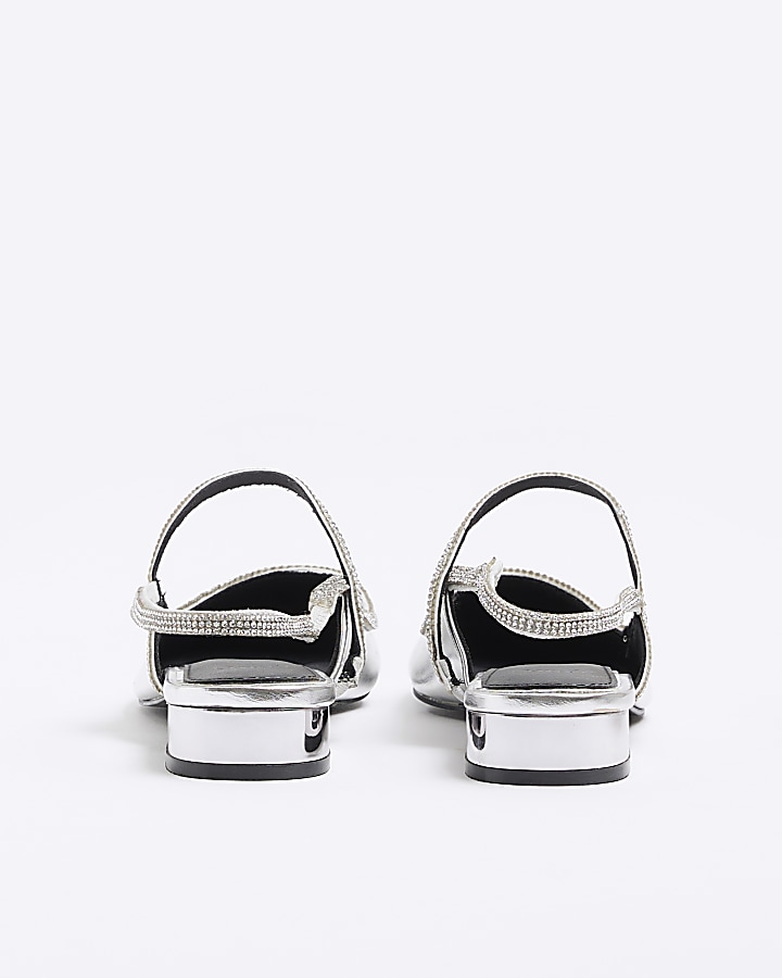 Silver metallic diamante sling back shoes