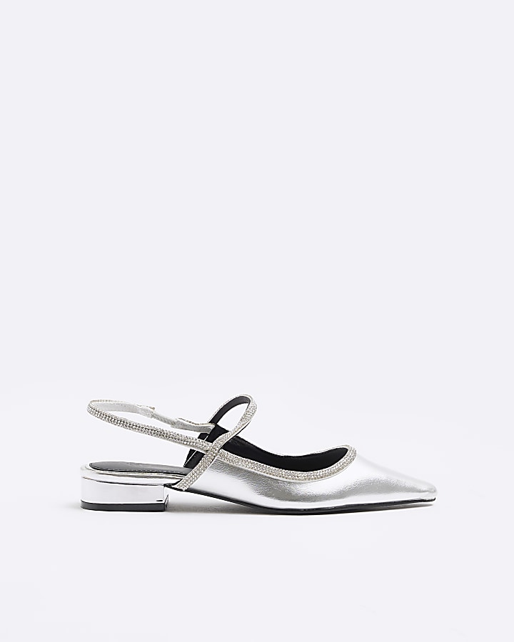 Silver flat 2024 slingback shoes