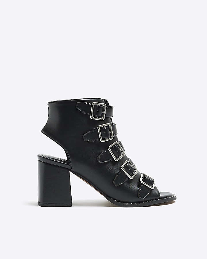 Black buckle heeled shoes River Island