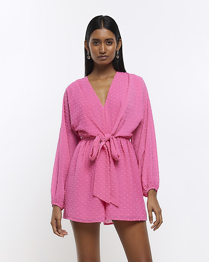 Pink balloon sleeve playsuit