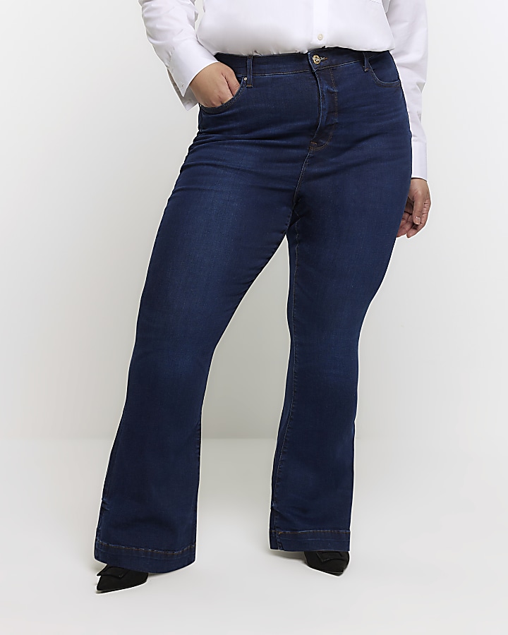 Plus blue high waist flare jeans | River Island