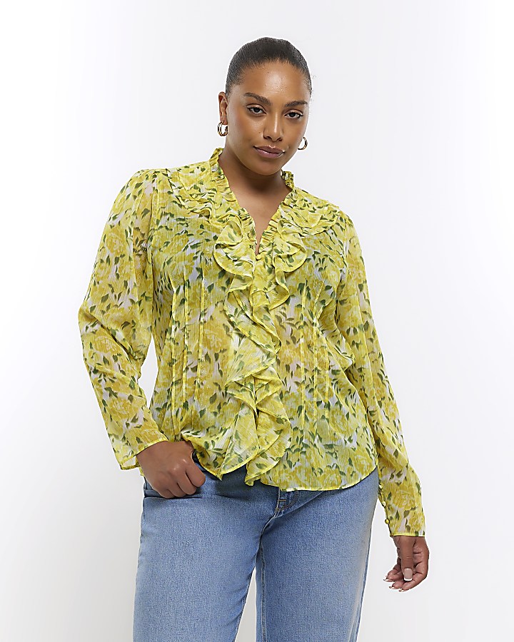 Plus size sale yellow floral top