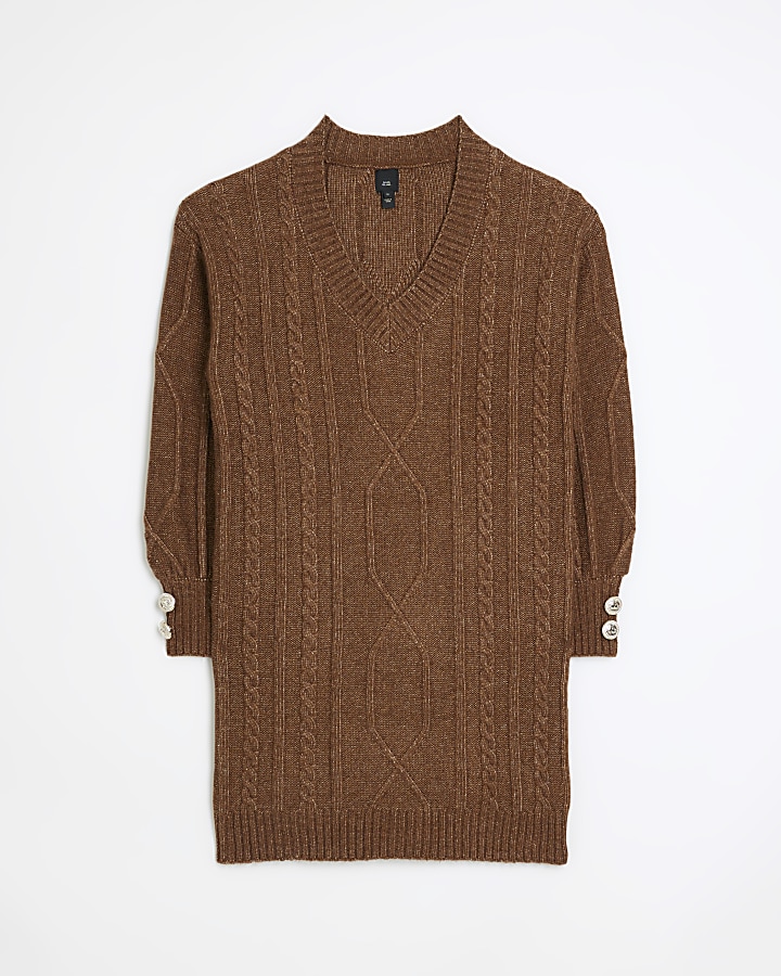 Brown cable knit jumper mini dress