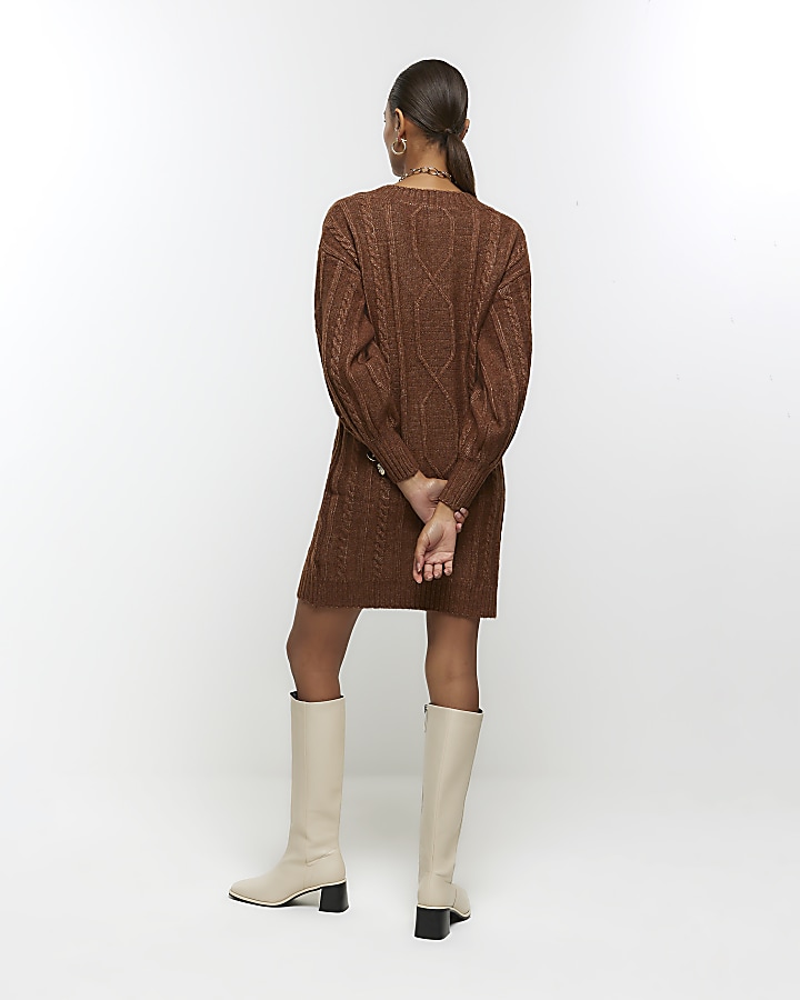 Brown cable knit jumper mini dress