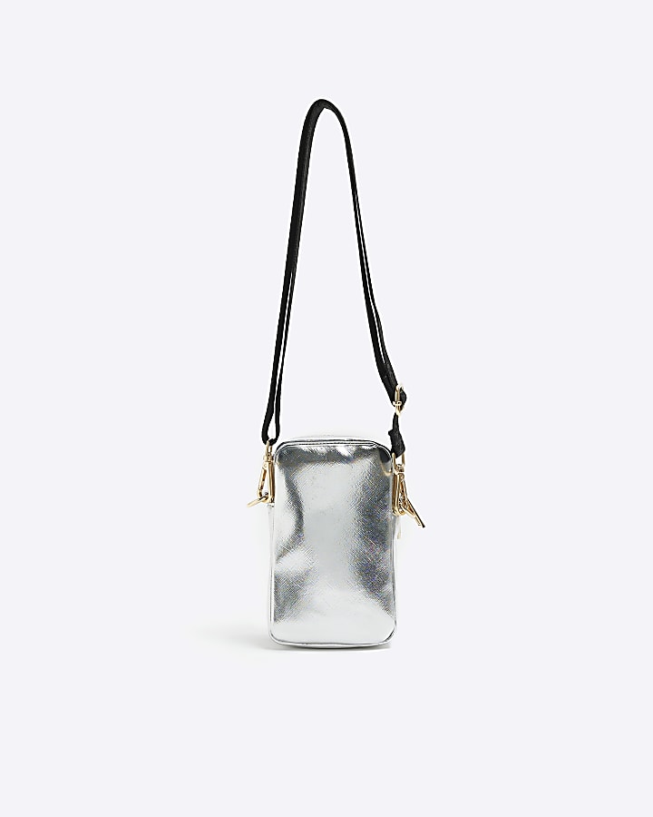 Silver diamante phone holder bag