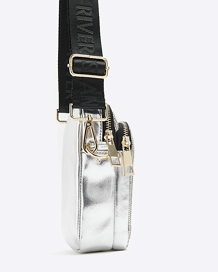 Silver diamante phone holder bag